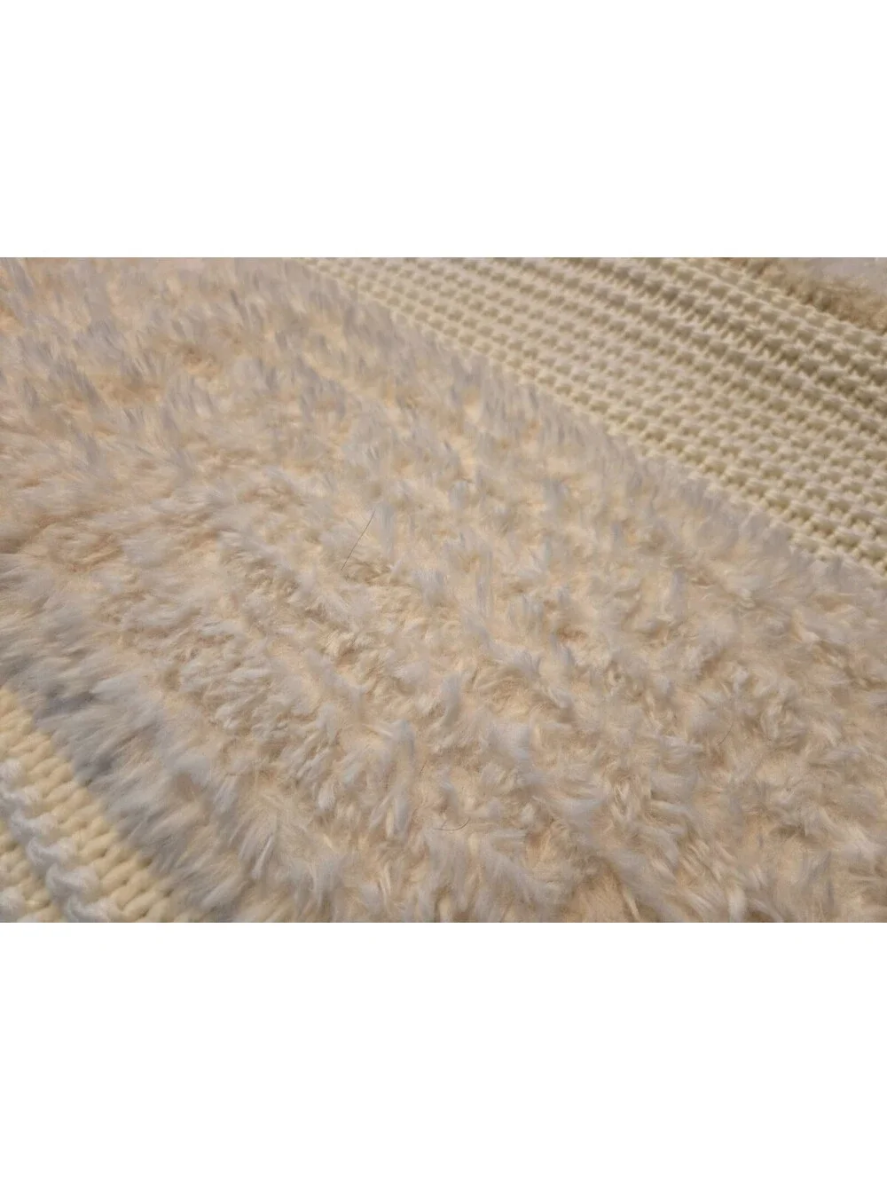 Decosy Cable Knit Faux Rabbit Fur Throw Blanket White 72x64
